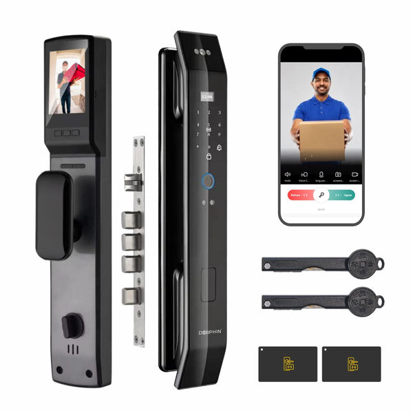 Dorphin D4 Smart Door Lock, Face ID, Digital door Lock, LCD Camera, Inbuilt Wi-Fi, App For Remote Unlocking, Fingerprint, RFID Card, PIN, Keys